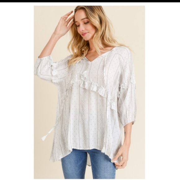 🔥$5🔥BOHO PRINTED TUNIC W/RUFFLES-HIGH/LOW HEM - Picture 4 of 6